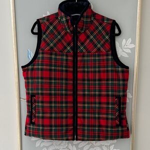J. Crew Tartan Plaid Mountain Puffer Vest Velvet Trim